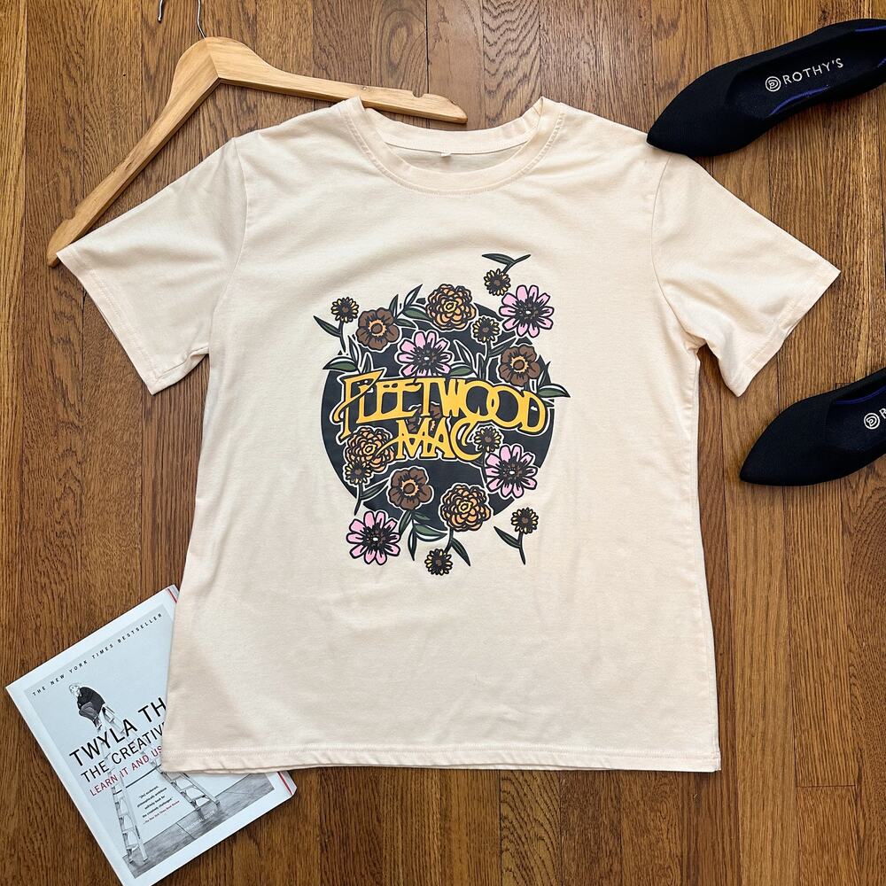 Fleetwood Mac Tan Graphic Floral Crewneck T-Shirt